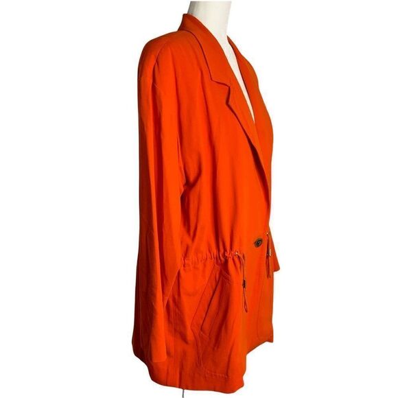 Vintage 80s Anne Klein Anorak Utility Jacket 12 Orange Pocket Drawstring Waist - Picture 6 of 8